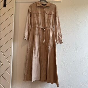DownEast Tan Long Sleeve Button Down Utility Dress Size Medium